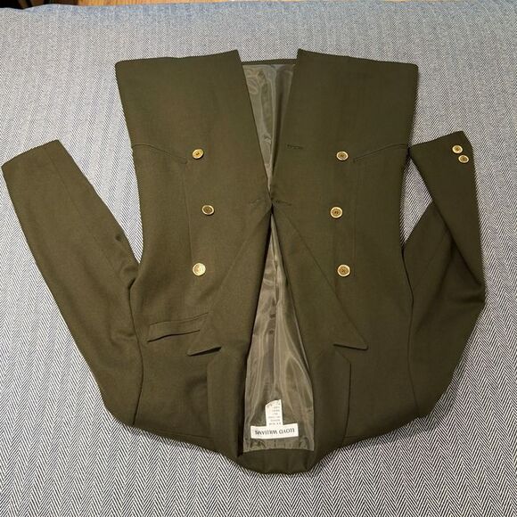 MINT VTG 80s Lloyd Williams 100% Pure Wool Olive Green Double Breasted Blazer 6 - Picture 7 of 12